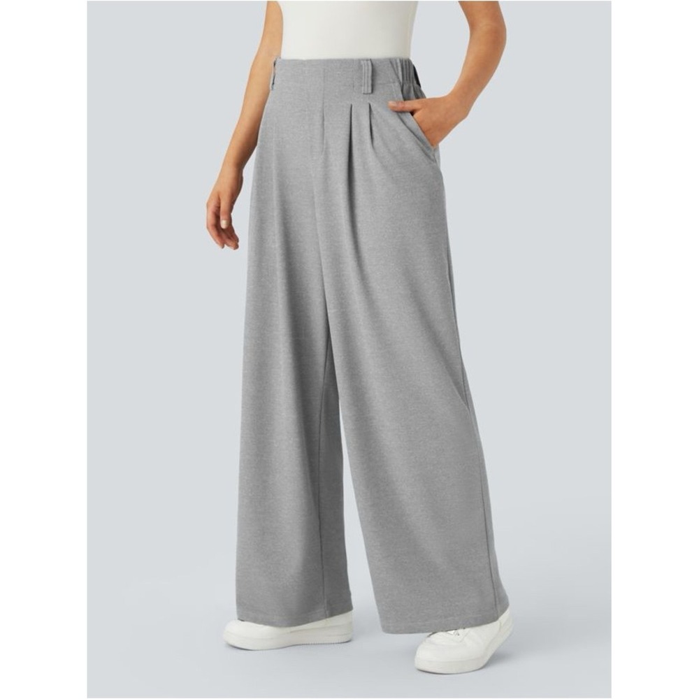 Halara Size XL TALL Flex High Waisted Pocket Wide Leg Pants Waffle Grey Office